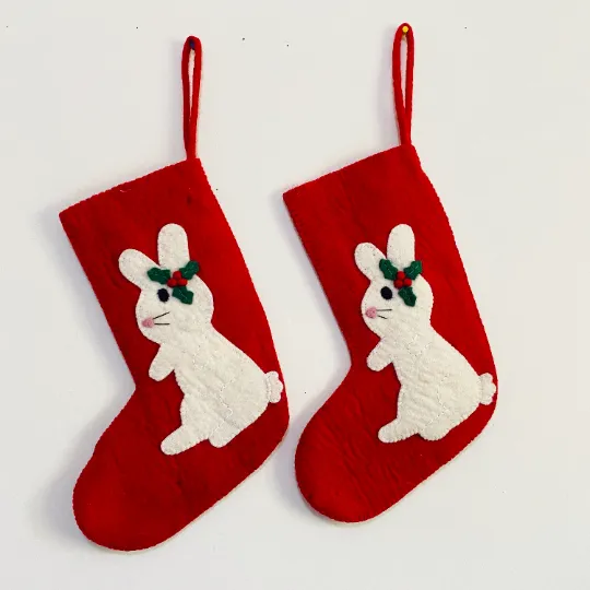 Handmade Felt Wool Animal Christmas Stocking from Nepal, Reindeer Sheep Bear Fox Felt Stocking, Felt Decor, Christmas Decor, Felt Christmas