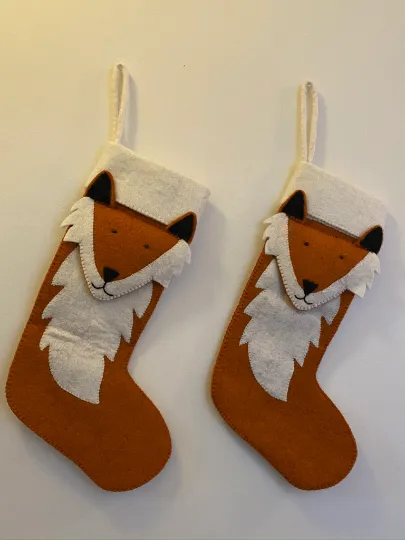 Handmade Felt Wool Animal Christmas Stocking from Nepal, Reindeer Sheep Bear Fox Felt Stocking, Felt Decor, Christmas Decor, Felt Christmas