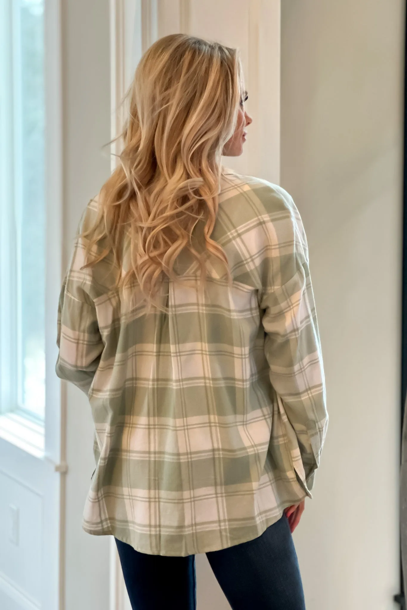 Hang On Lightweight Plaid Button Down Shirt : Lt Green/White