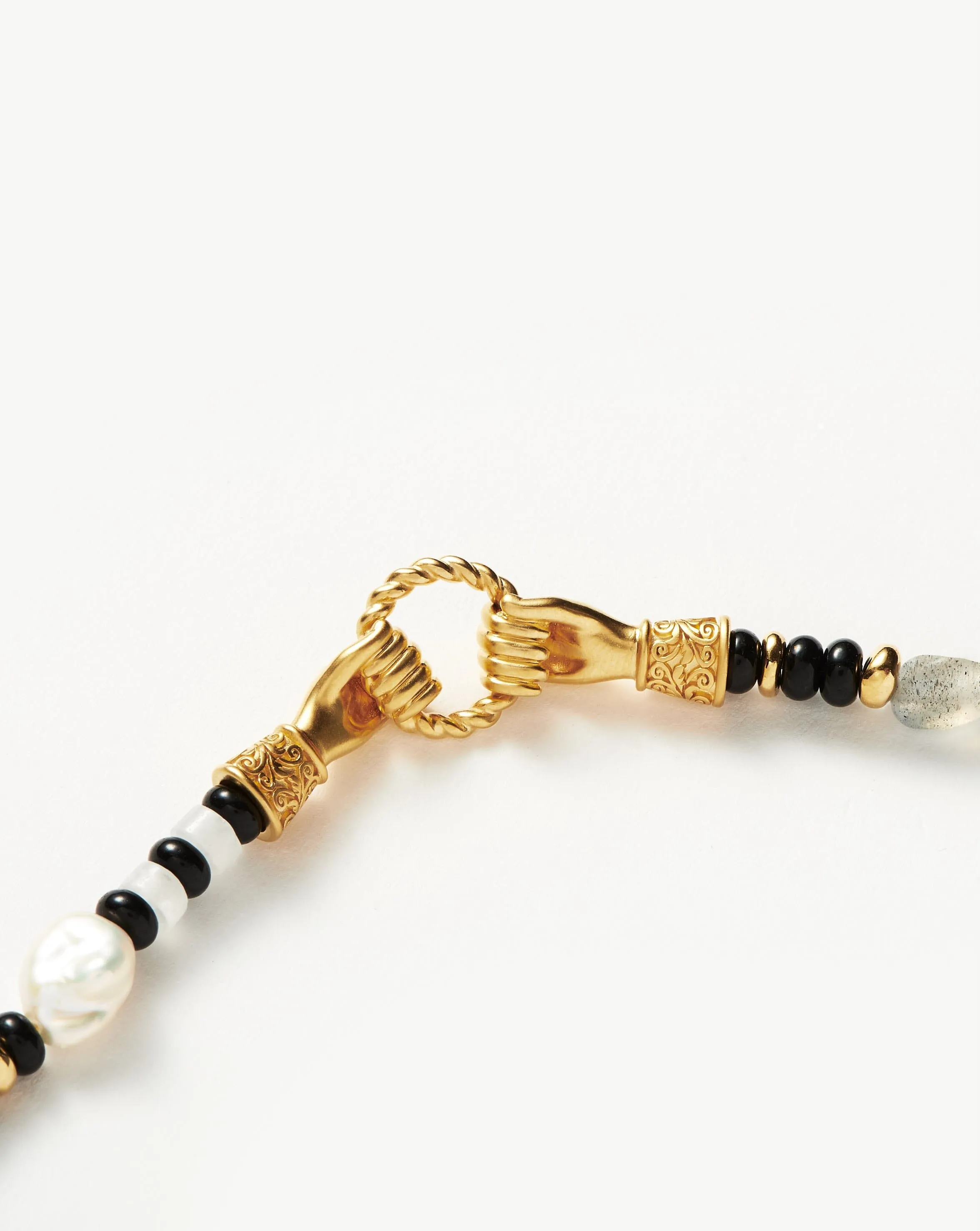 Harris Reed In Good Hands Beaded Gemstone Bracelet | 18ct Gold Plated/Black Chalcedony & Pearl