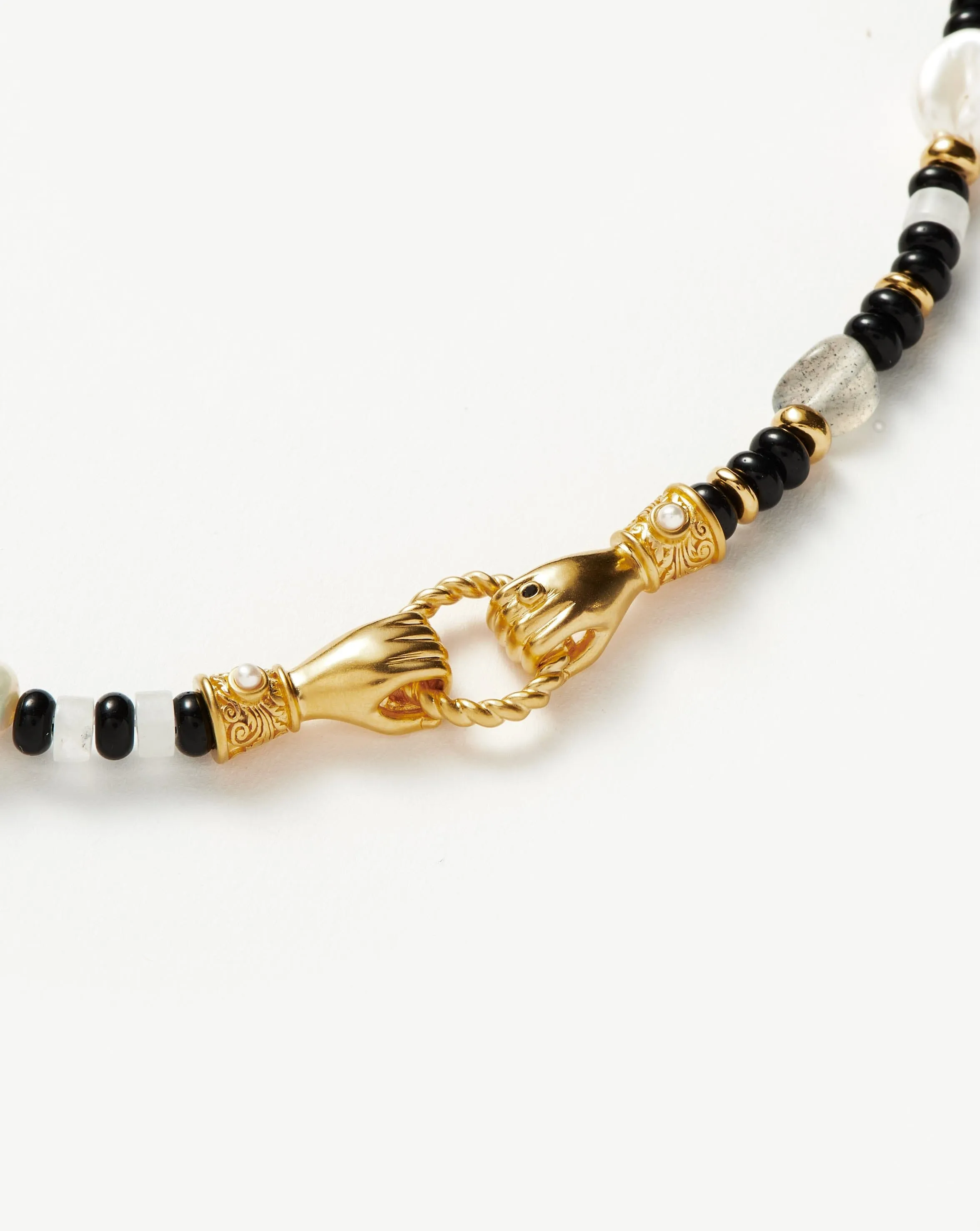 Harris Reed In Good Hands Beaded Gemstone Bracelet | 18ct Gold Plated/Black Chalcedony & Pearl