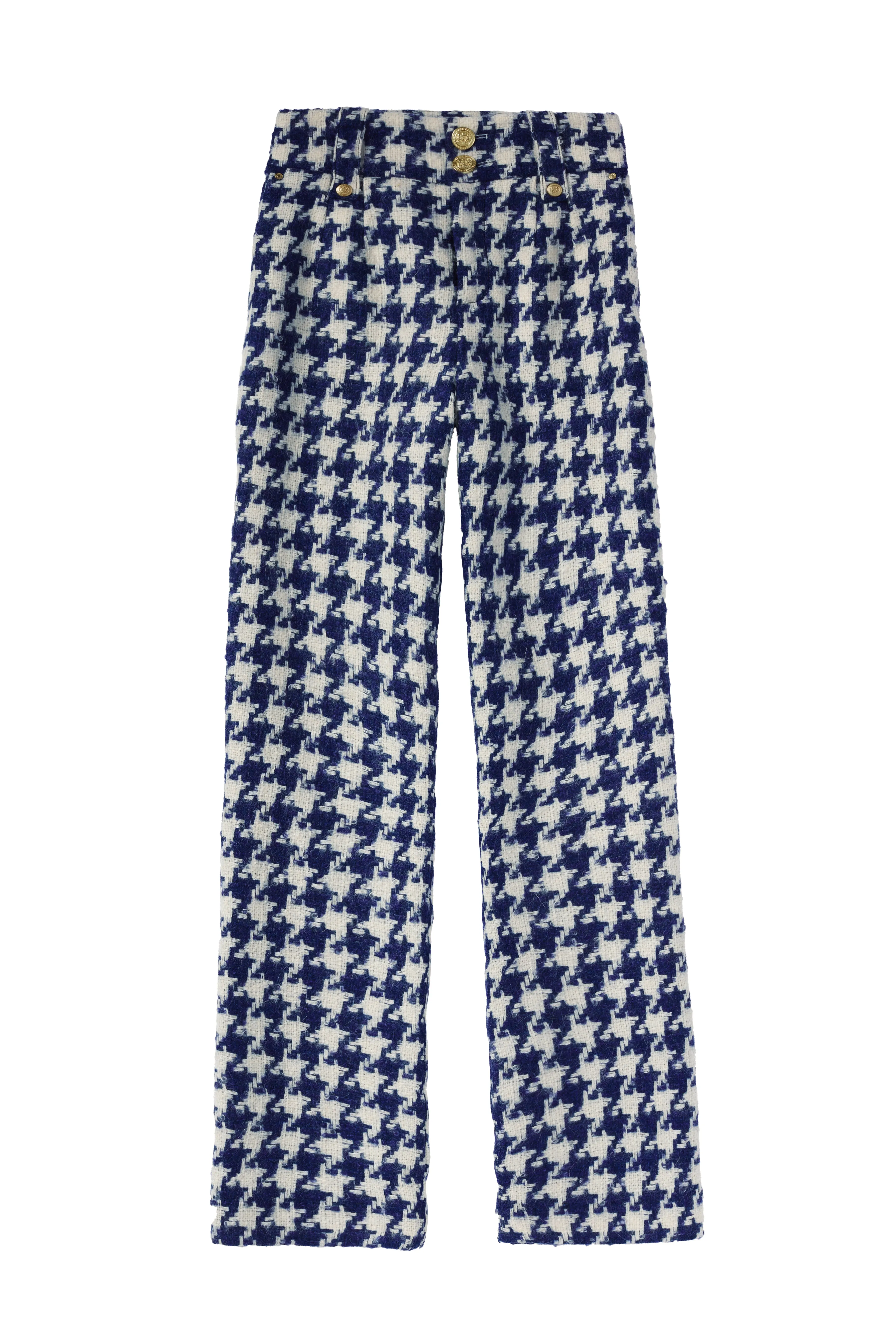 High Waisted Straight Trouser (Large Scale Navy Houndstooth)