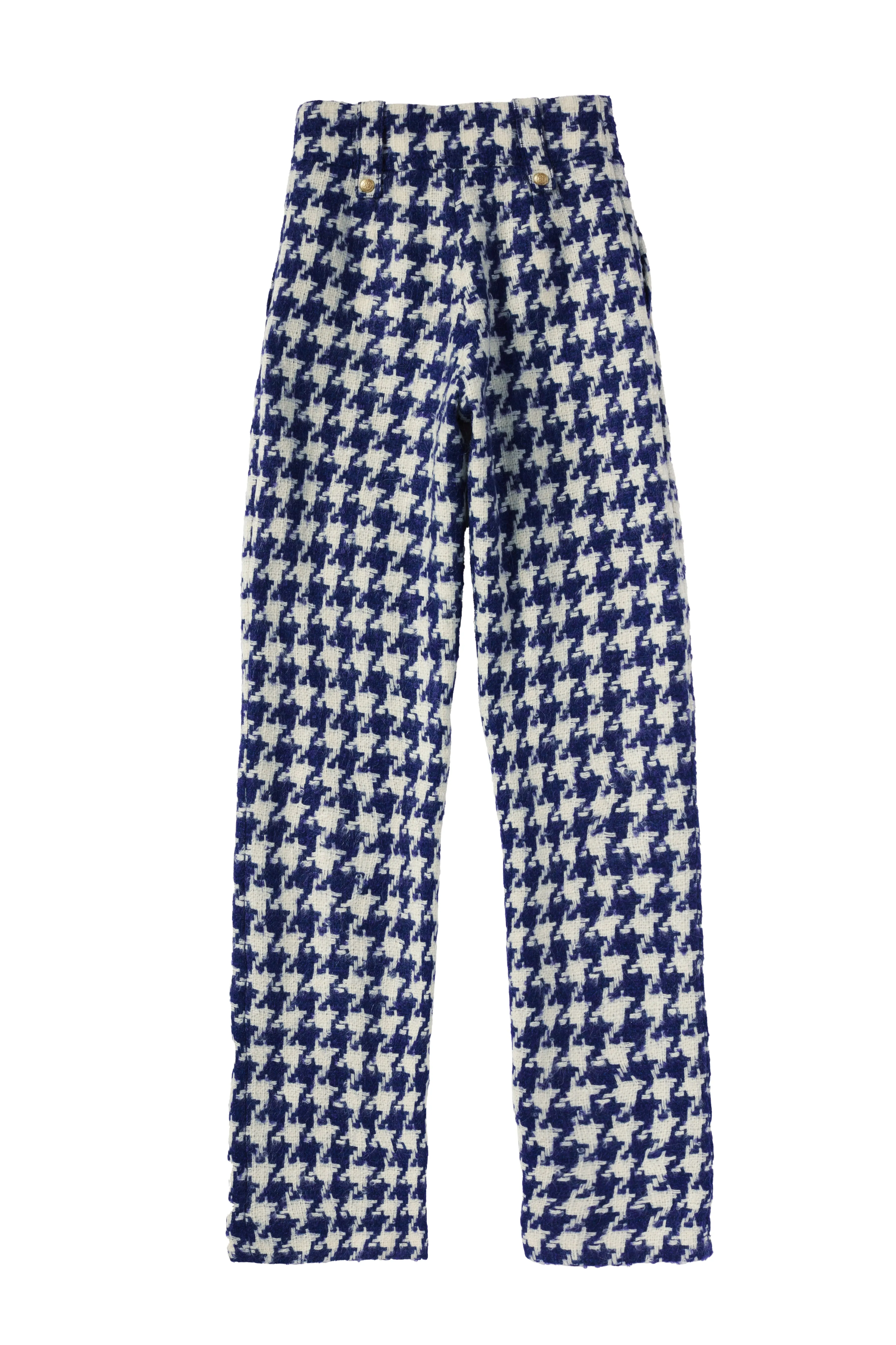 High Waisted Straight Trouser (Large Scale Navy Houndstooth)