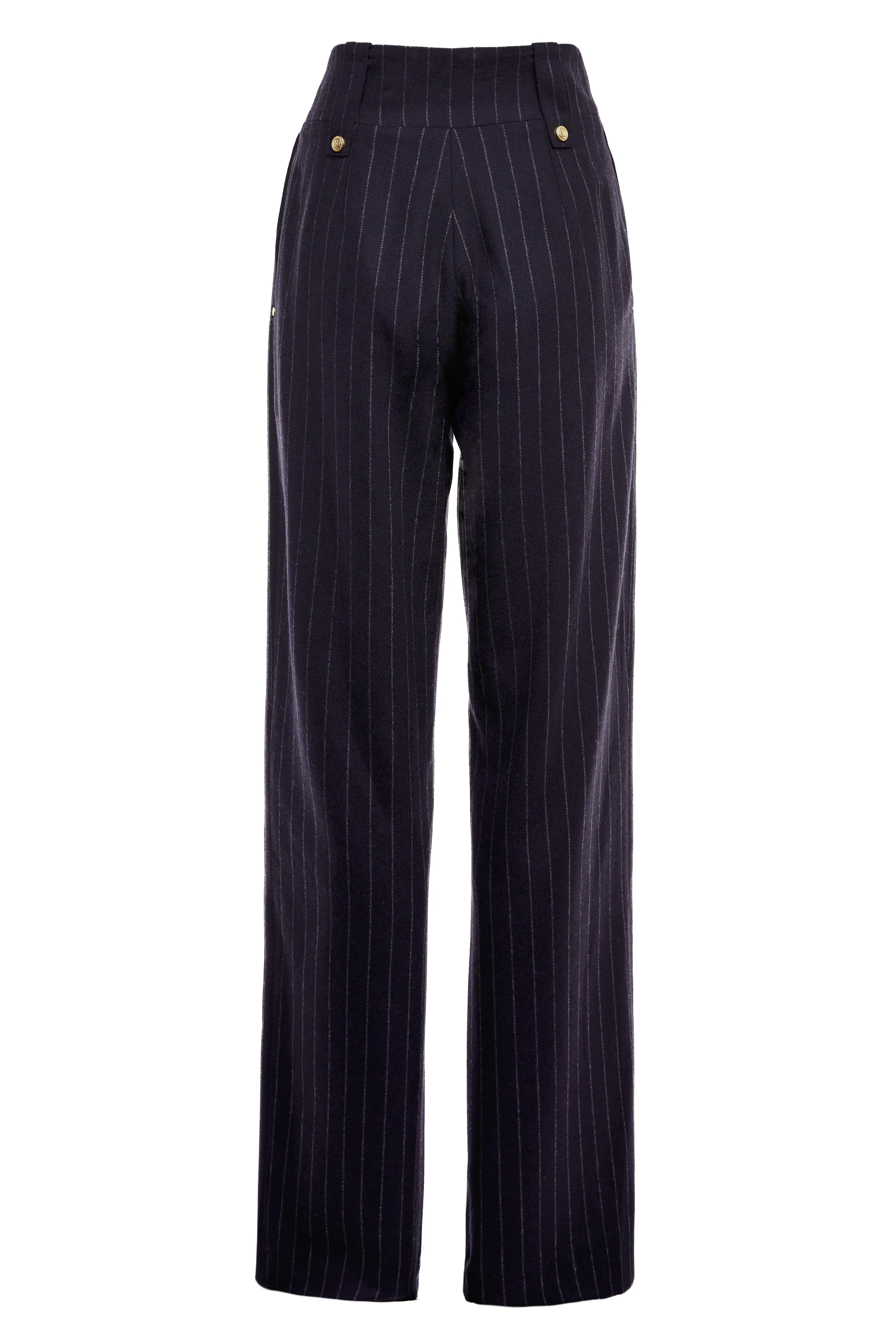 High Waisted Straight Trouser (Navy Chalk Pin Stripe)