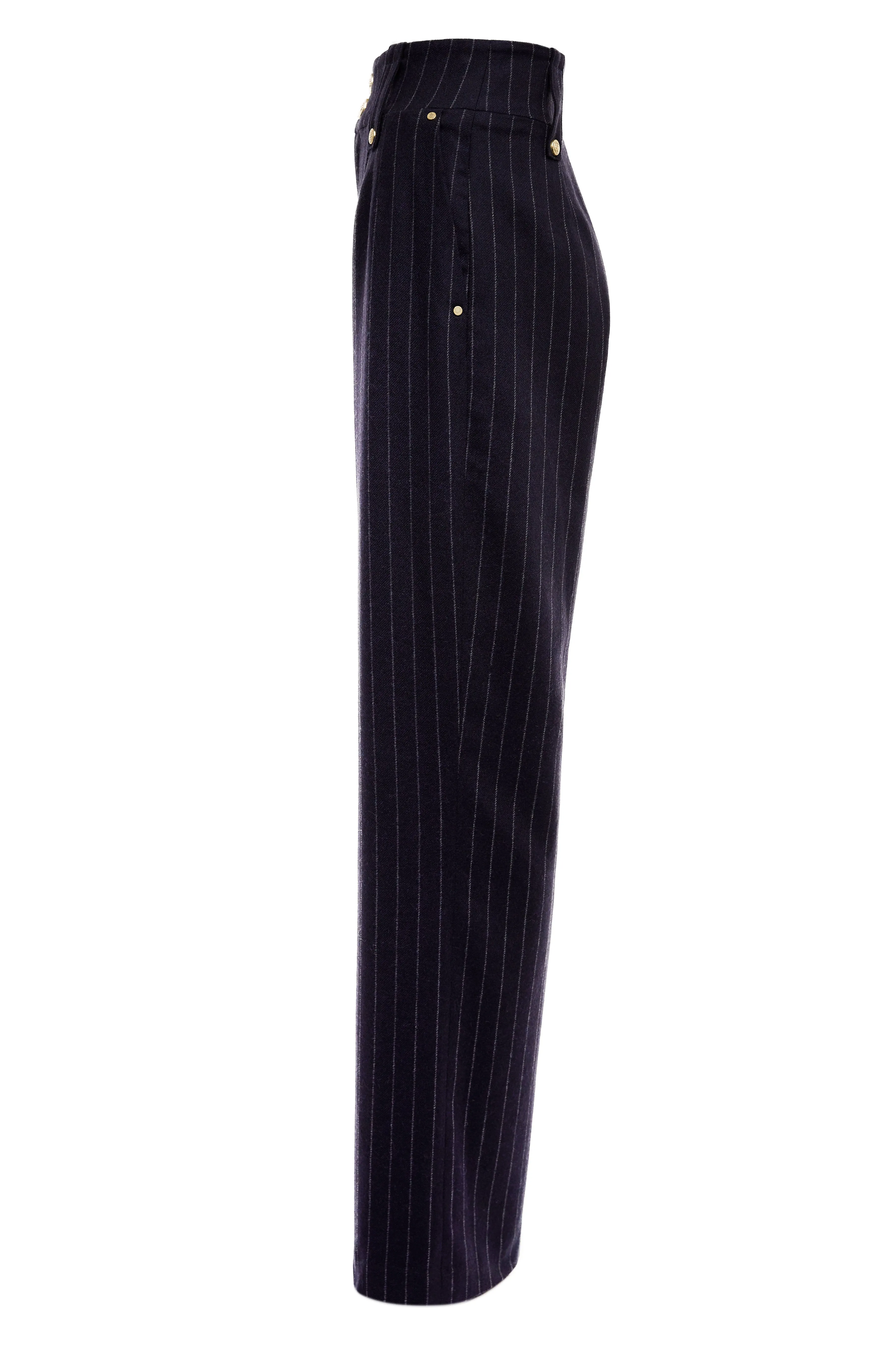 High Waisted Straight Trouser (Navy Chalk Pin Stripe)