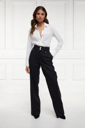 High Waisted Straight Trouser (Navy Chalk Pin Stripe)