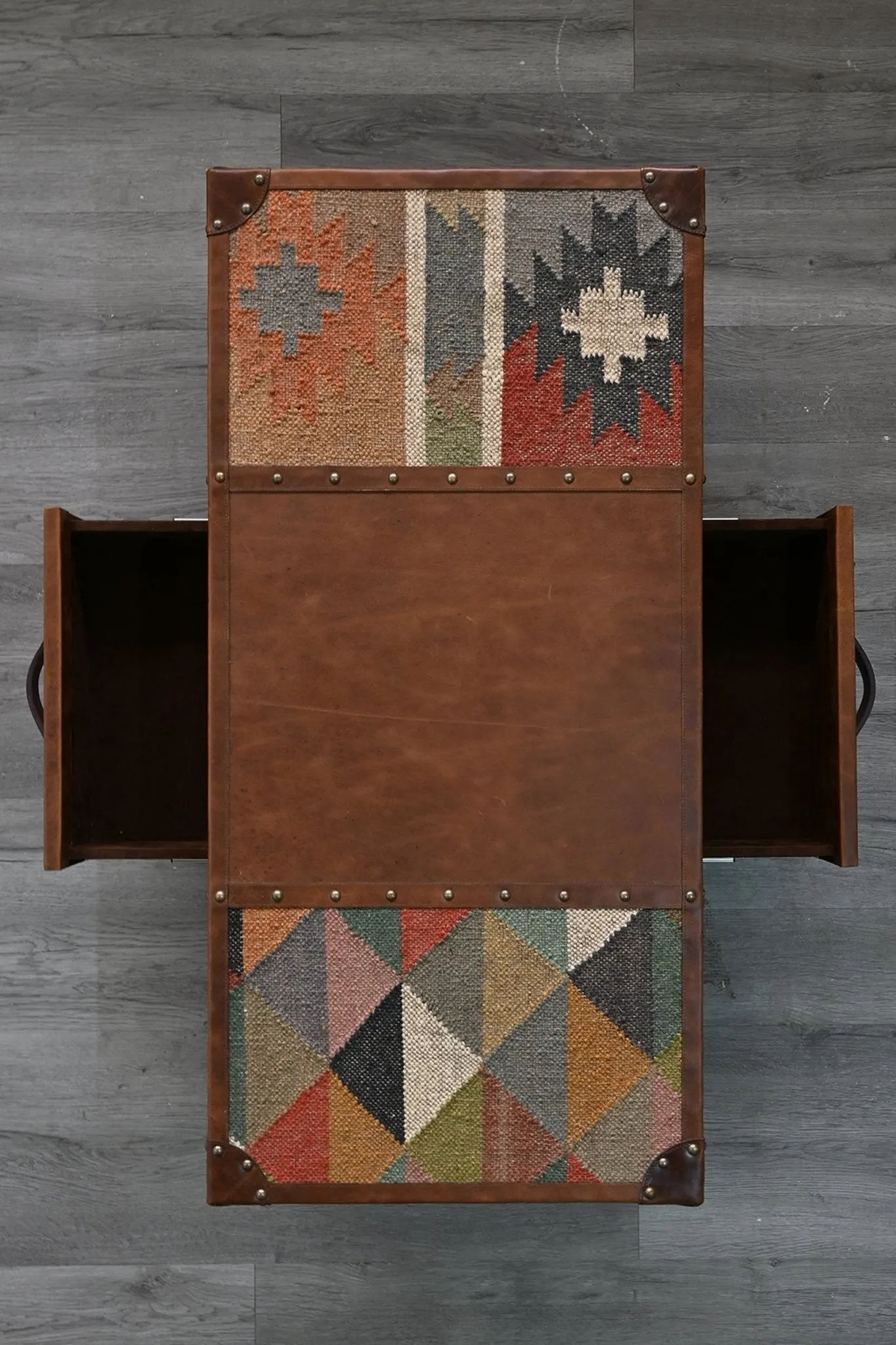 JAIPUR COFFEE TABLE - KILIM AND LEATHER