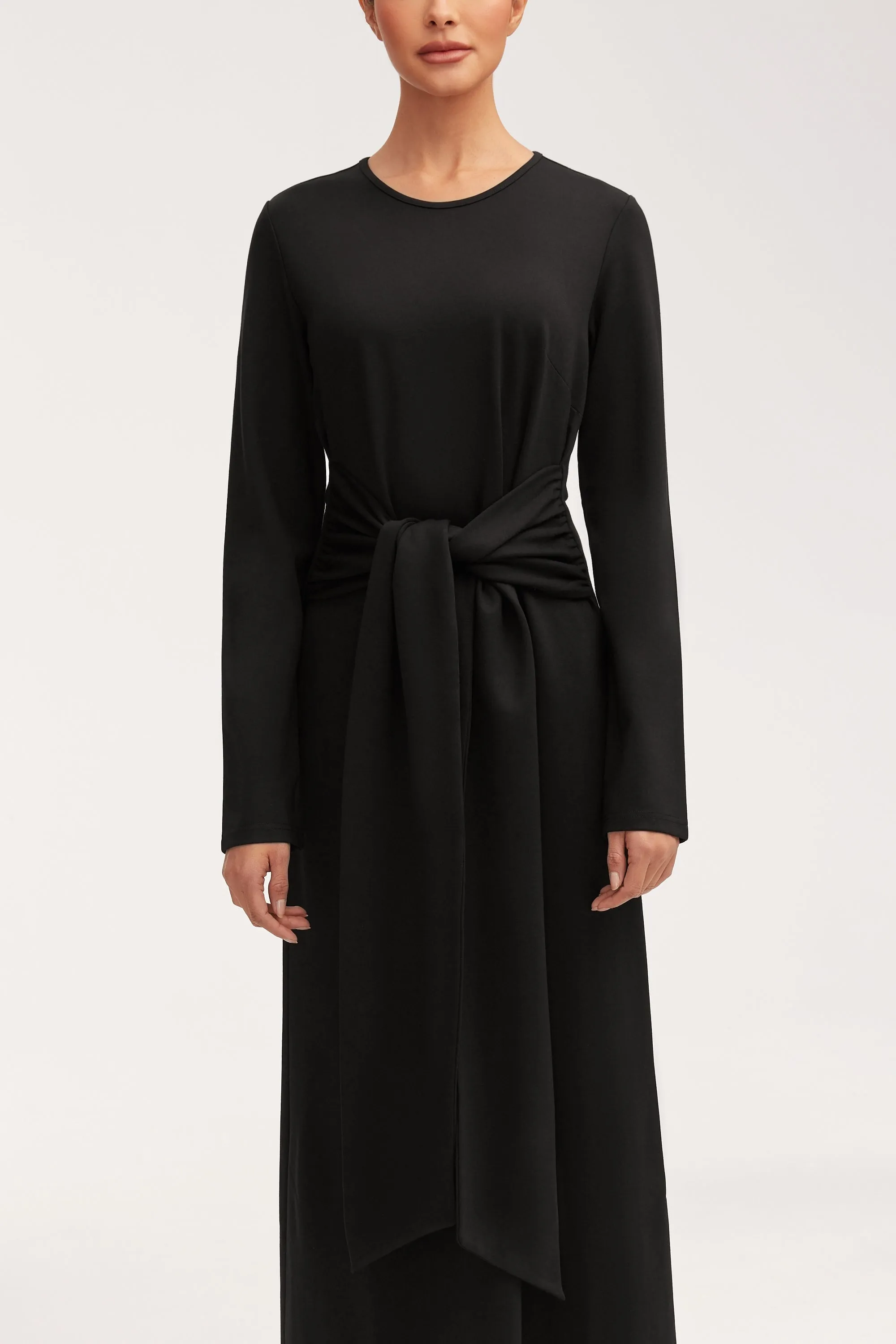 Jersey Tie Front Maxi Dress - Black