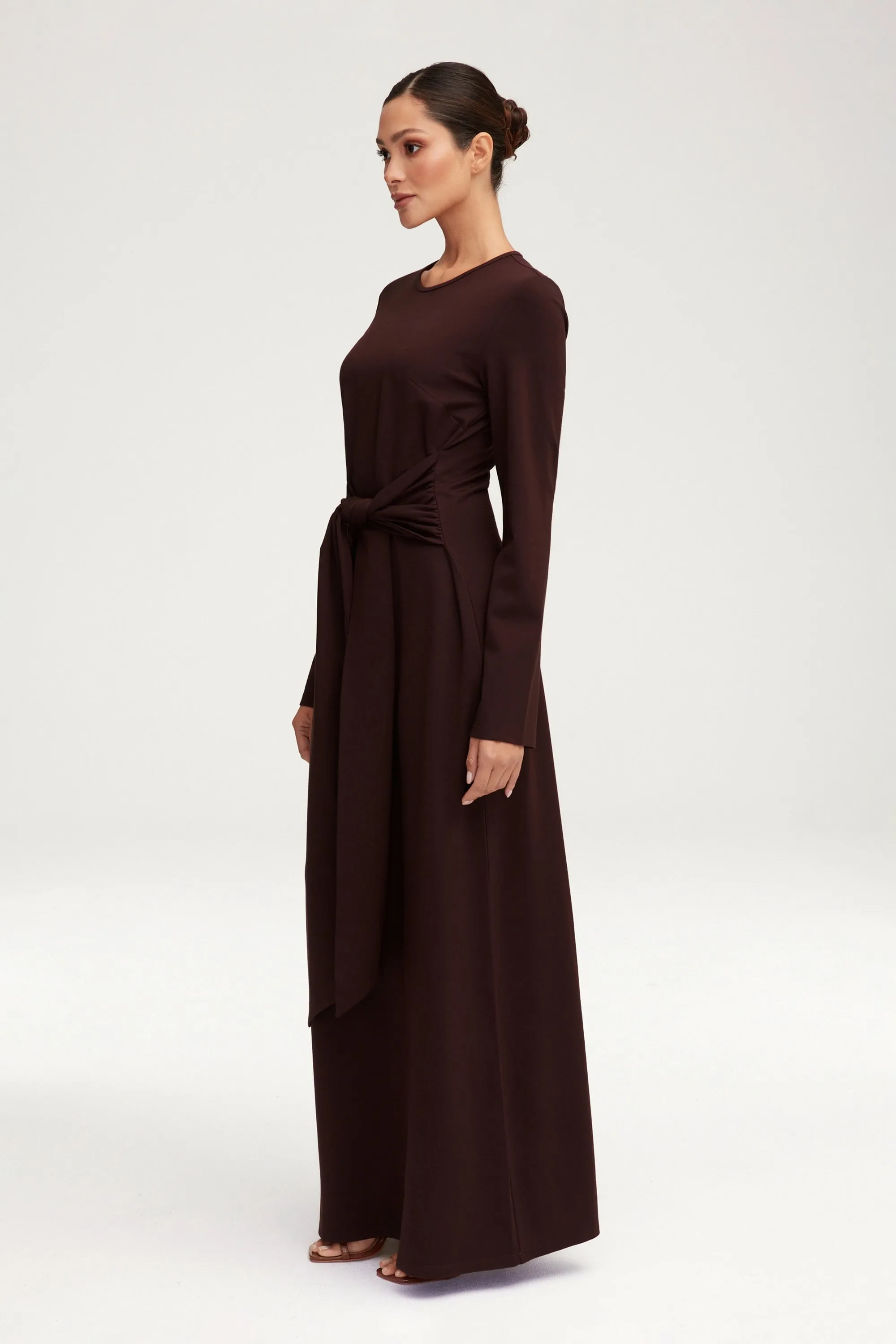 Jersey Tie Front Maxi Dress - Espresso