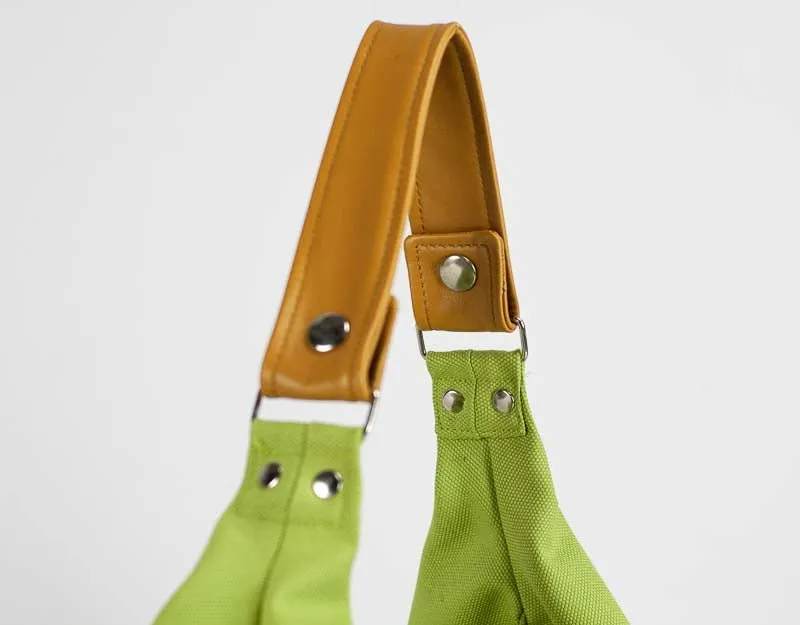 Kallia mini bag - Lime green canvas and brown leather