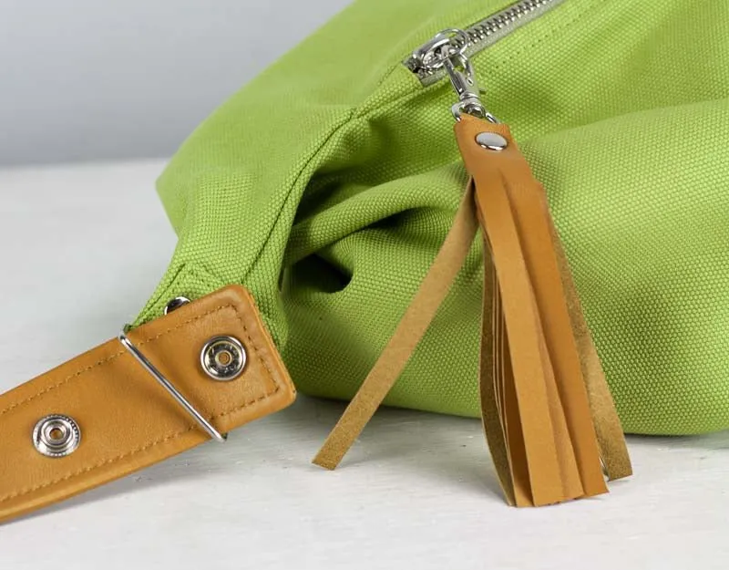 Kallia mini bag - Lime green canvas and brown leather