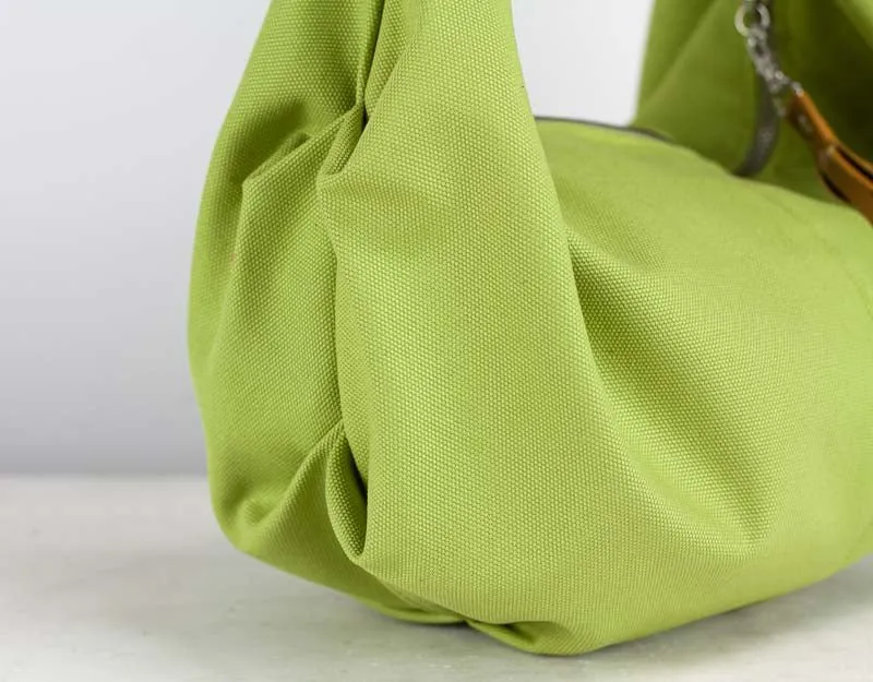 Kallia mini bag - Lime green canvas and brown leather