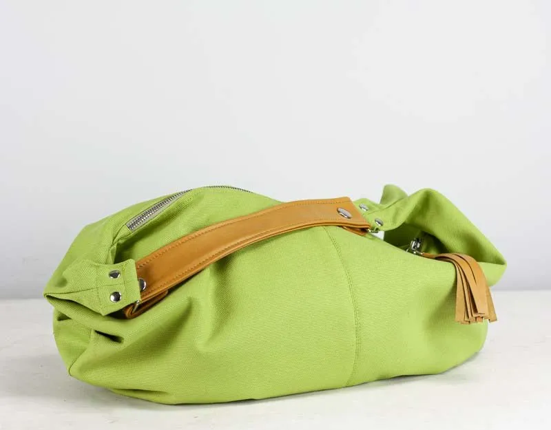 Kallia mini bag - Lime green canvas and brown leather