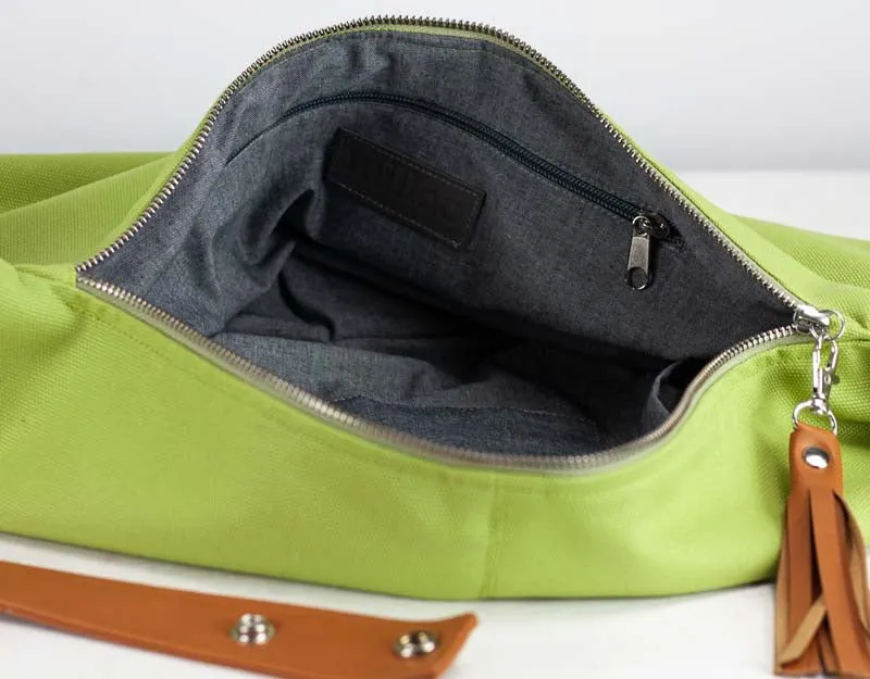 Kallia mini bag - Lime green canvas and brown leather