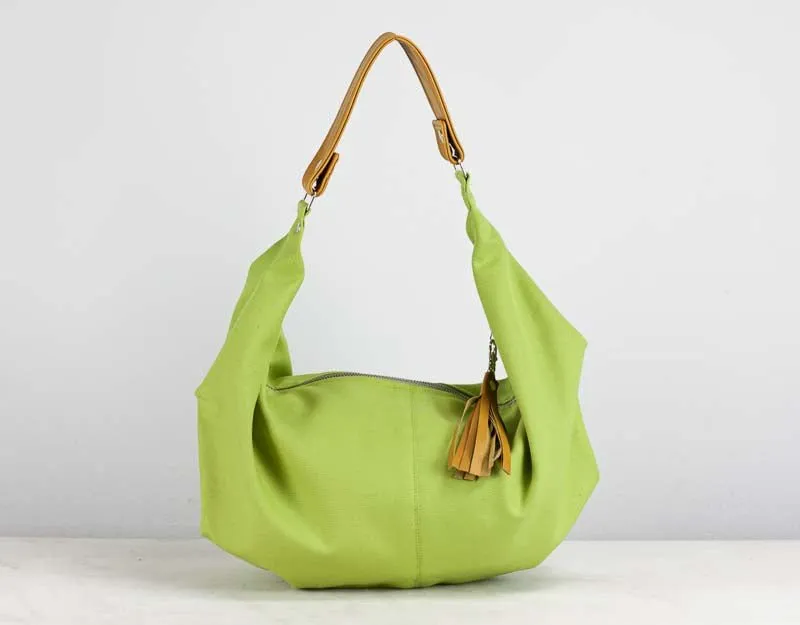 Kallia mini bag - Lime green canvas and brown leather