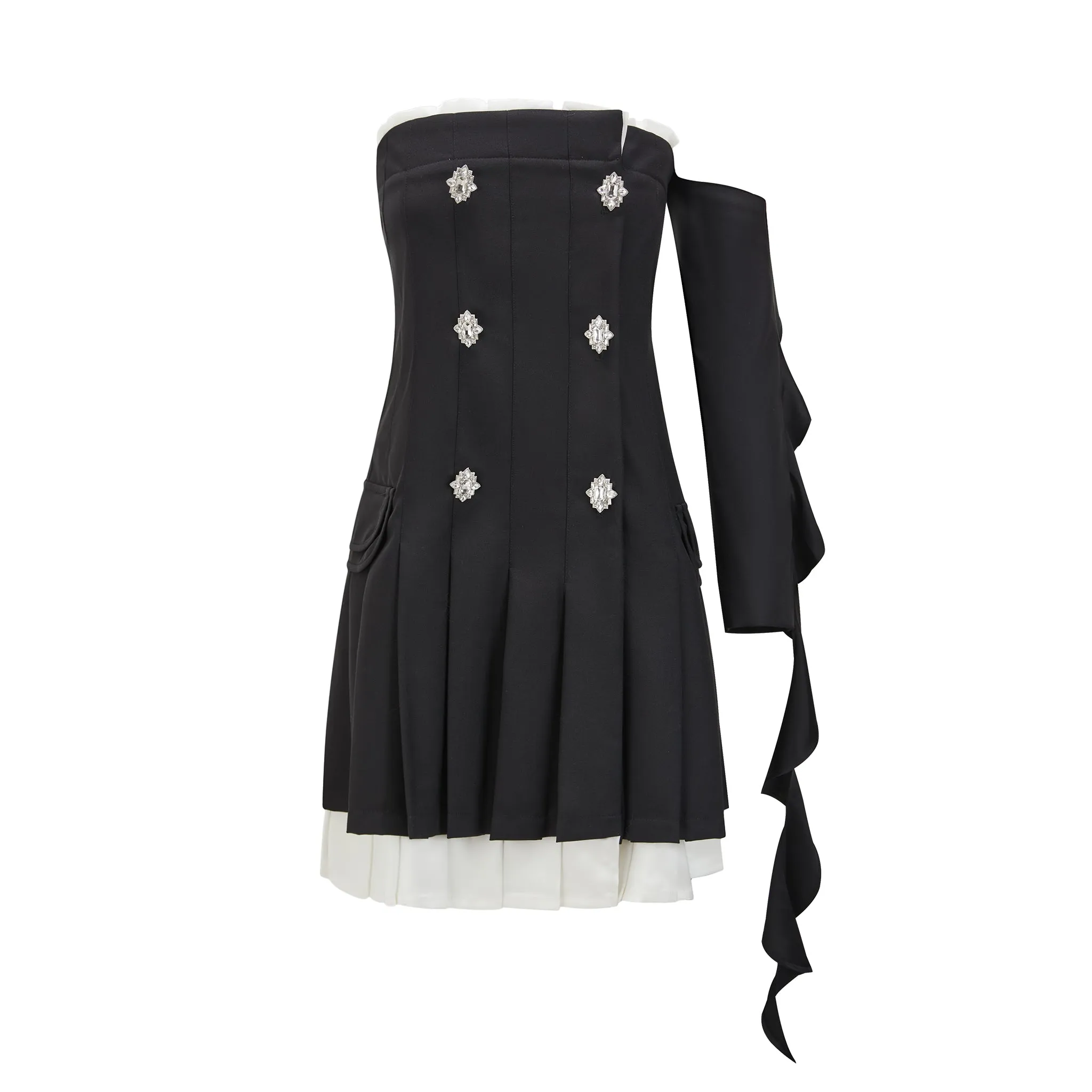 Kari Asymmetry Pleated Mini Dress