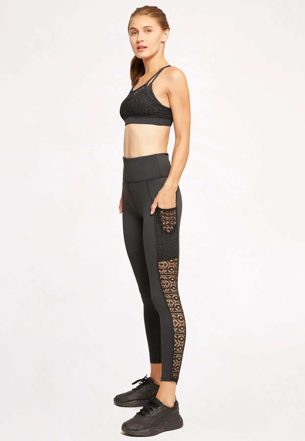 Lace Pocket Compression Leggings (Black)  – Athleiswim™