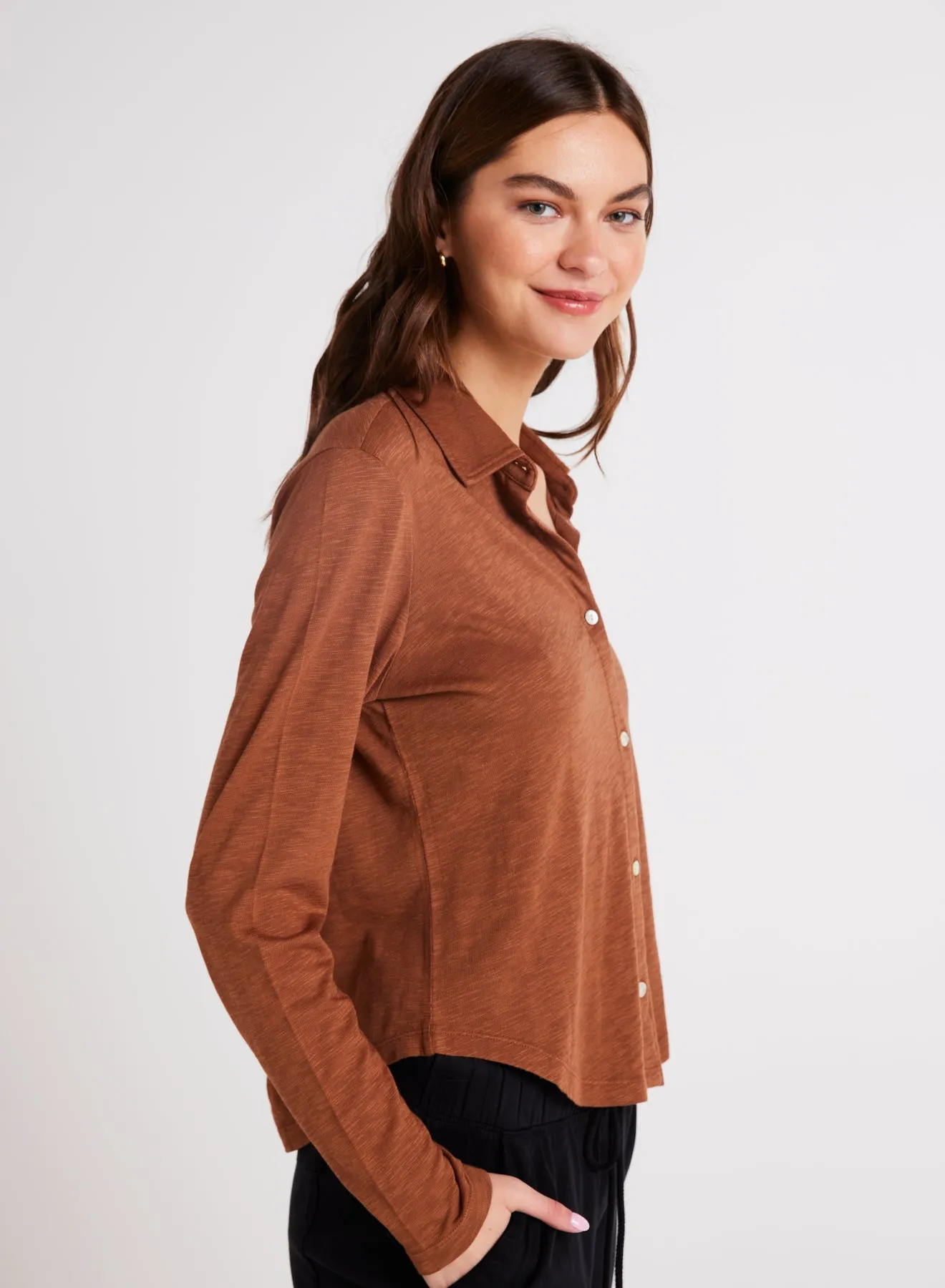 Long Sleeve Knit Button Down - Twilight Gold