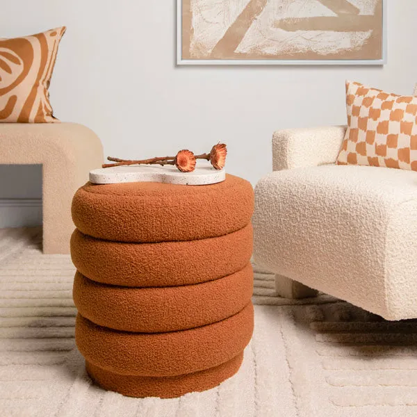 Lucia Round Boucle Stool - Rust