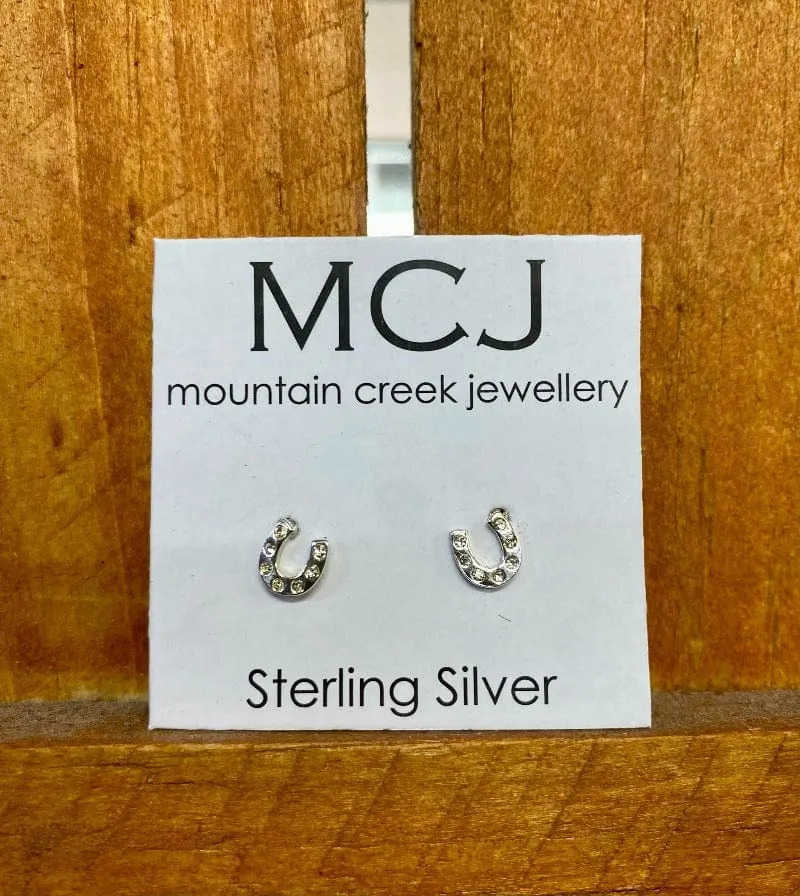 MCJ Earrings Sterling Silver Horseshoe Studs with CZ