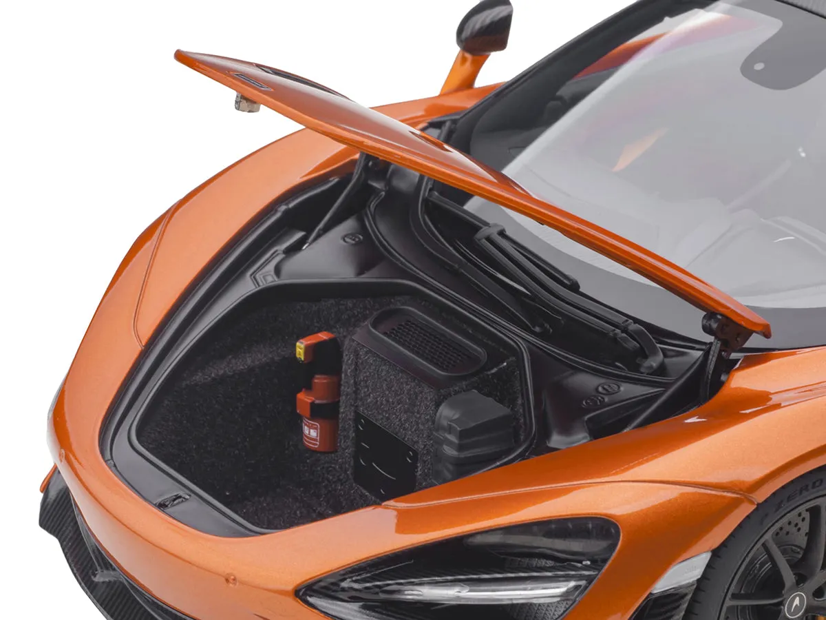 McLaren 720S Azores Orange Metallic with Black Top and Carbon Accents 1/18 Model Car by Autoart