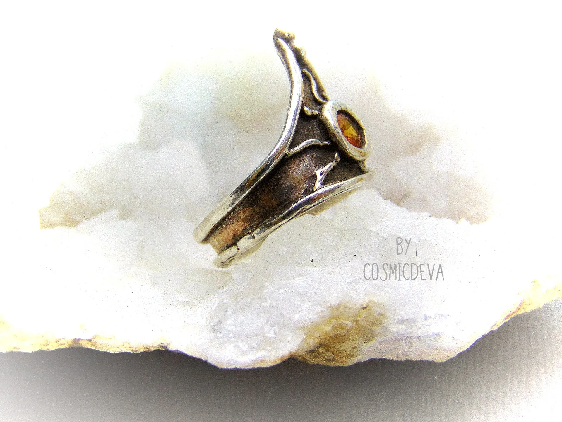 Medieval Triangle Shield Sterling Silver Citrine Size US 7.5 Ring