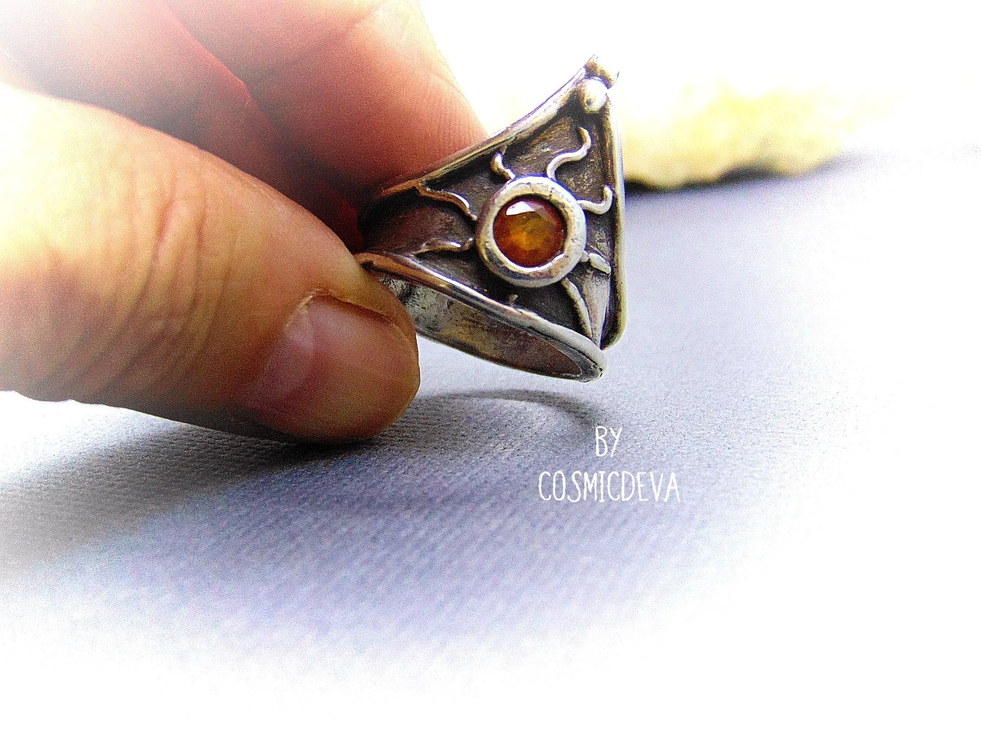 Medieval Triangle Shield Sterling Silver Citrine Size US 7.5 Ring