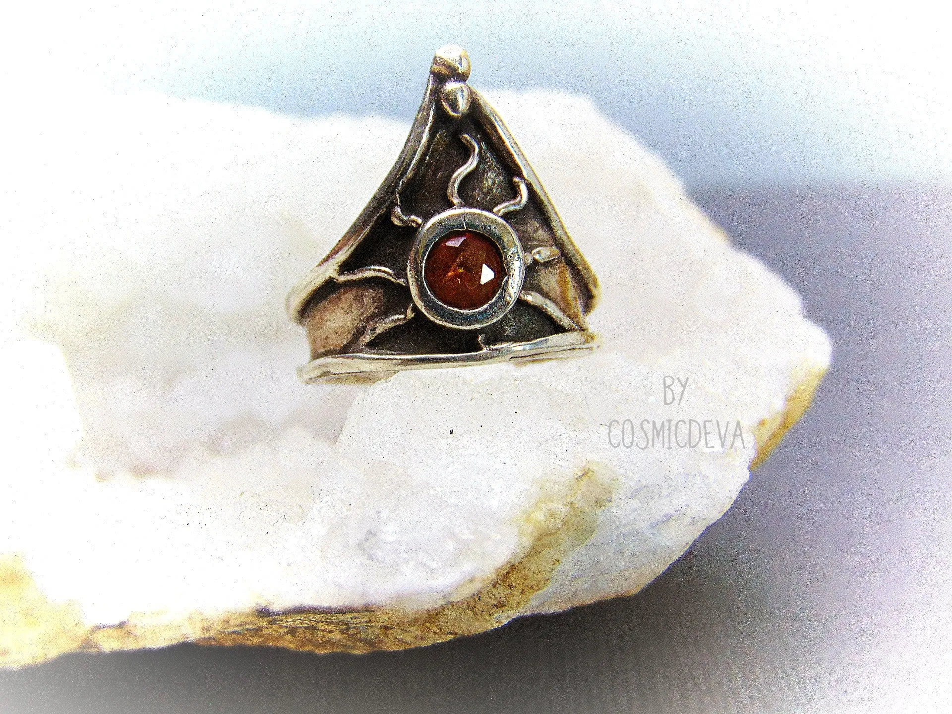 Medieval Triangle Shield Sterling Silver Citrine Size US 7.5 Ring