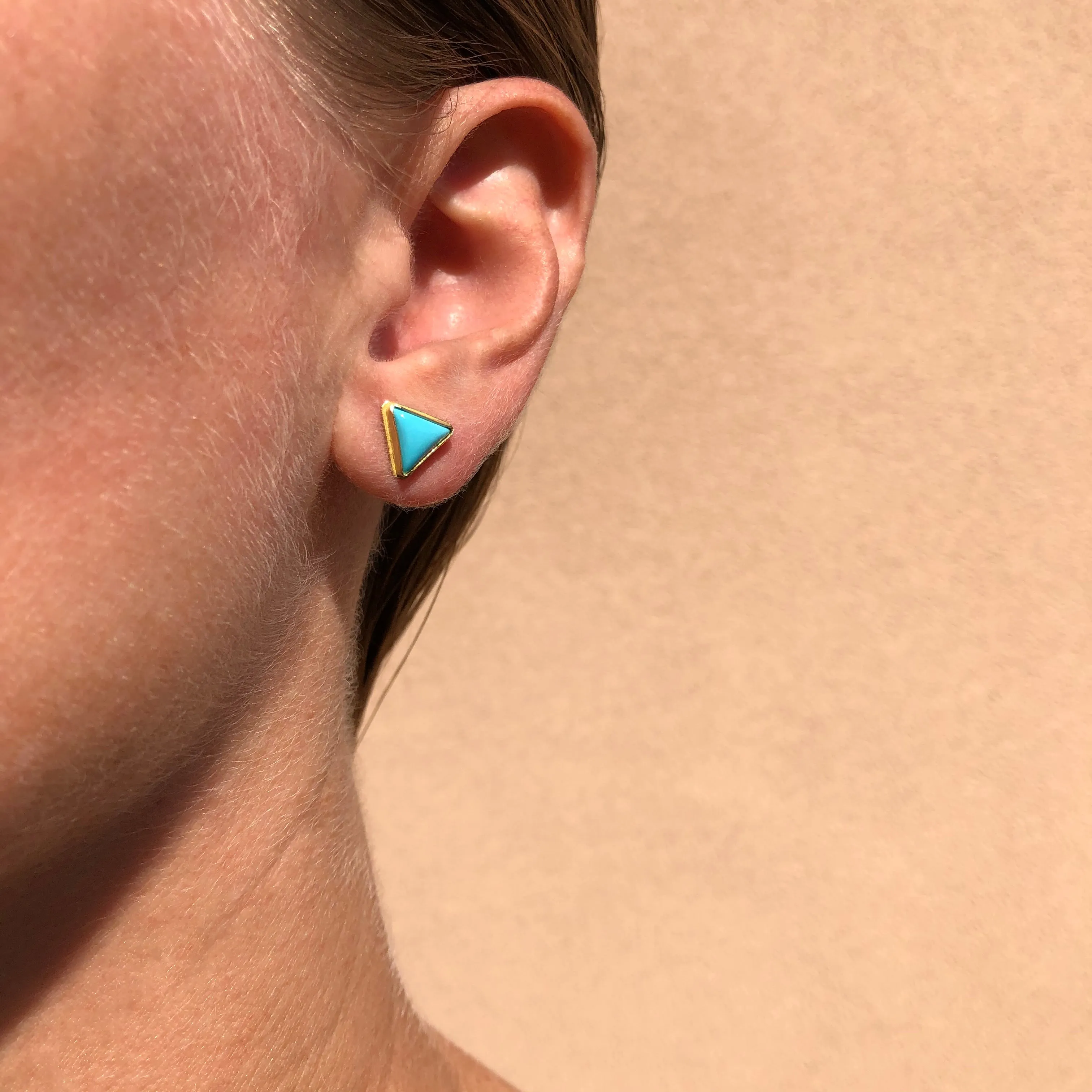 Medium Triangular Turquoise Studs in gold