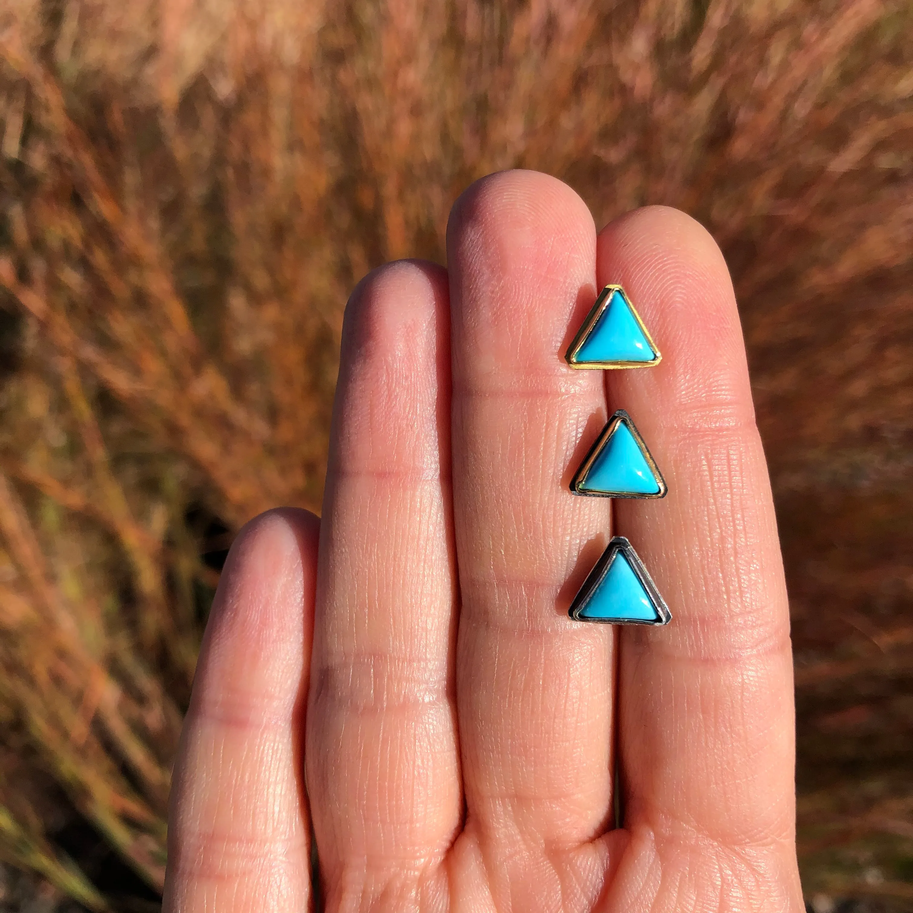 Medium Triangular Turquoise Studs in gold