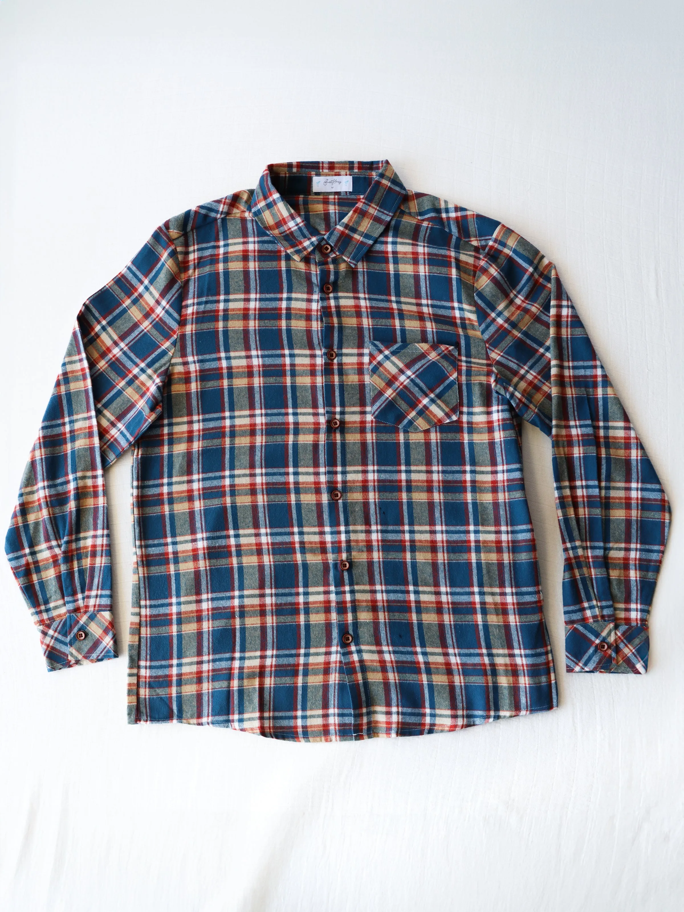 Men's Button Up Shirt - Navy Golden Plaid