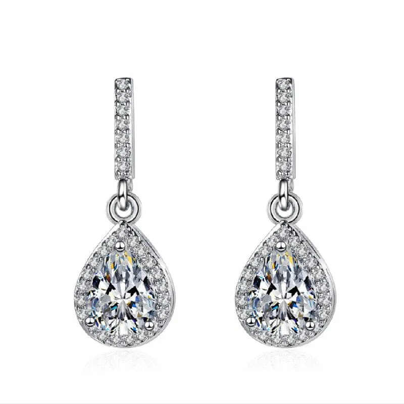 Multi-colors Stone Cubic Zirconia Silver Drop Earrings