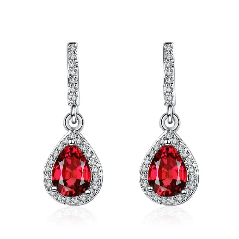 Multi-colors Stone Cubic Zirconia Silver Drop Earrings