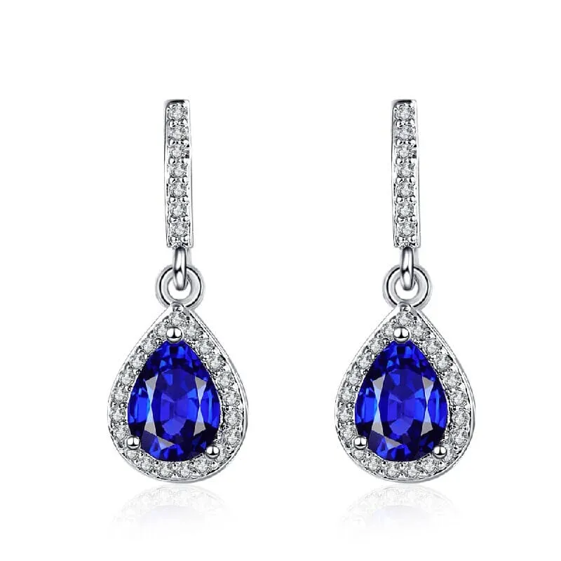 Multi-colors Stone Cubic Zirconia Silver Drop Earrings