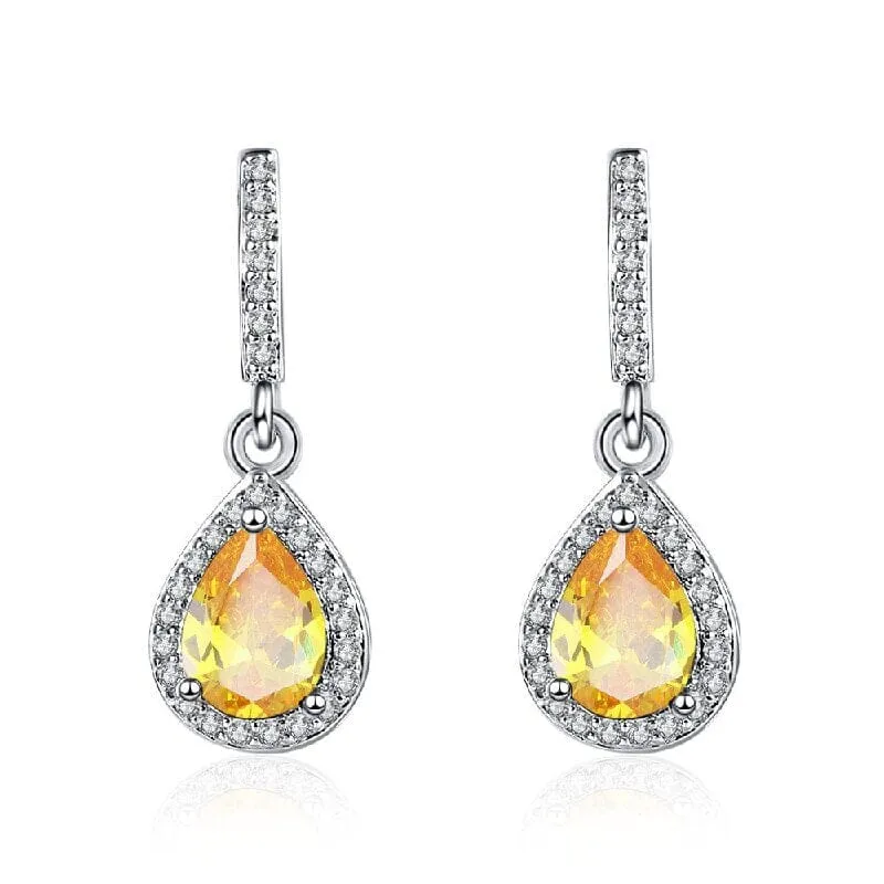 Multi-colors Stone Cubic Zirconia Silver Drop Earrings