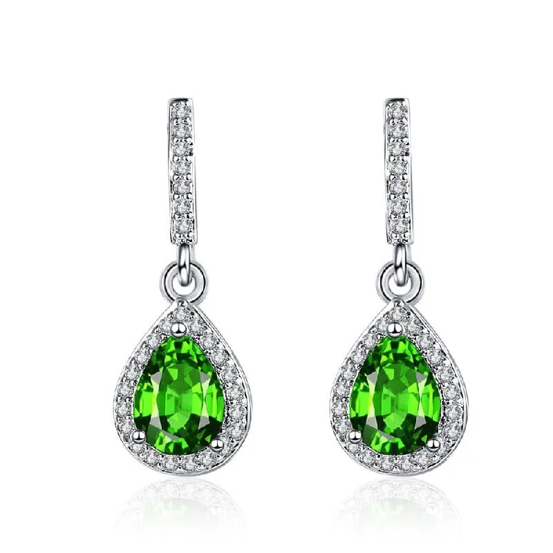 Multi-colors Stone Cubic Zirconia Silver Drop Earrings