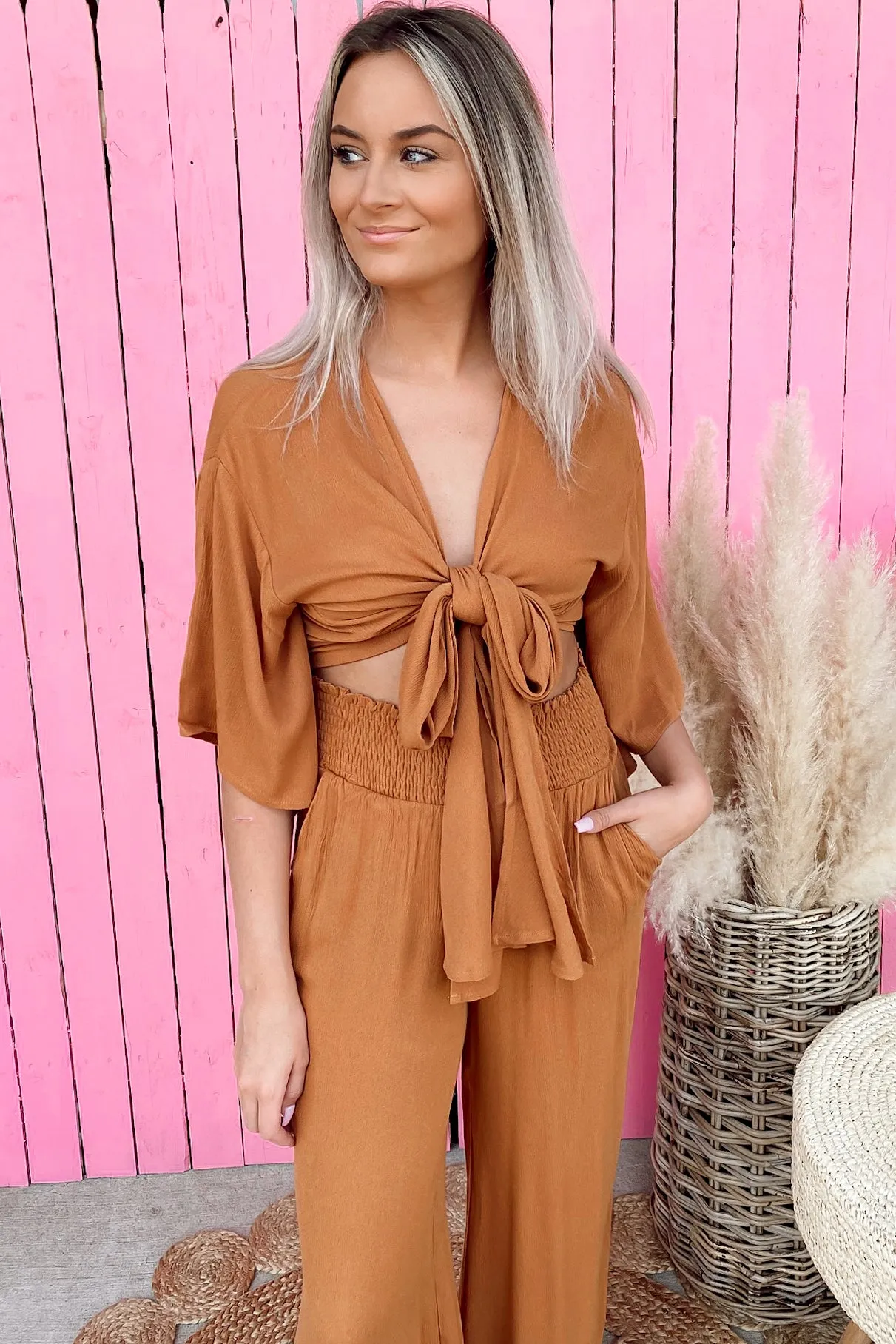 Mumu Toffee Tied Front Top