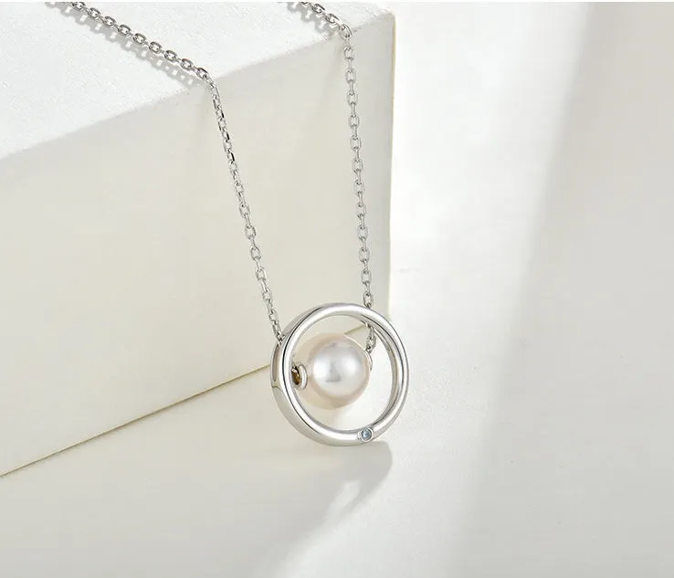 Möbius Ring 925 Silver 10mm Pearl Necklace