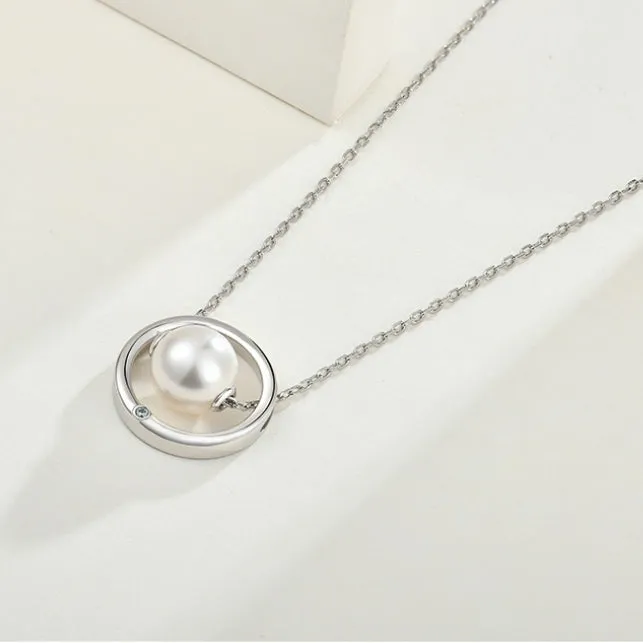 Möbius Ring 925 Silver 10mm Pearl Necklace