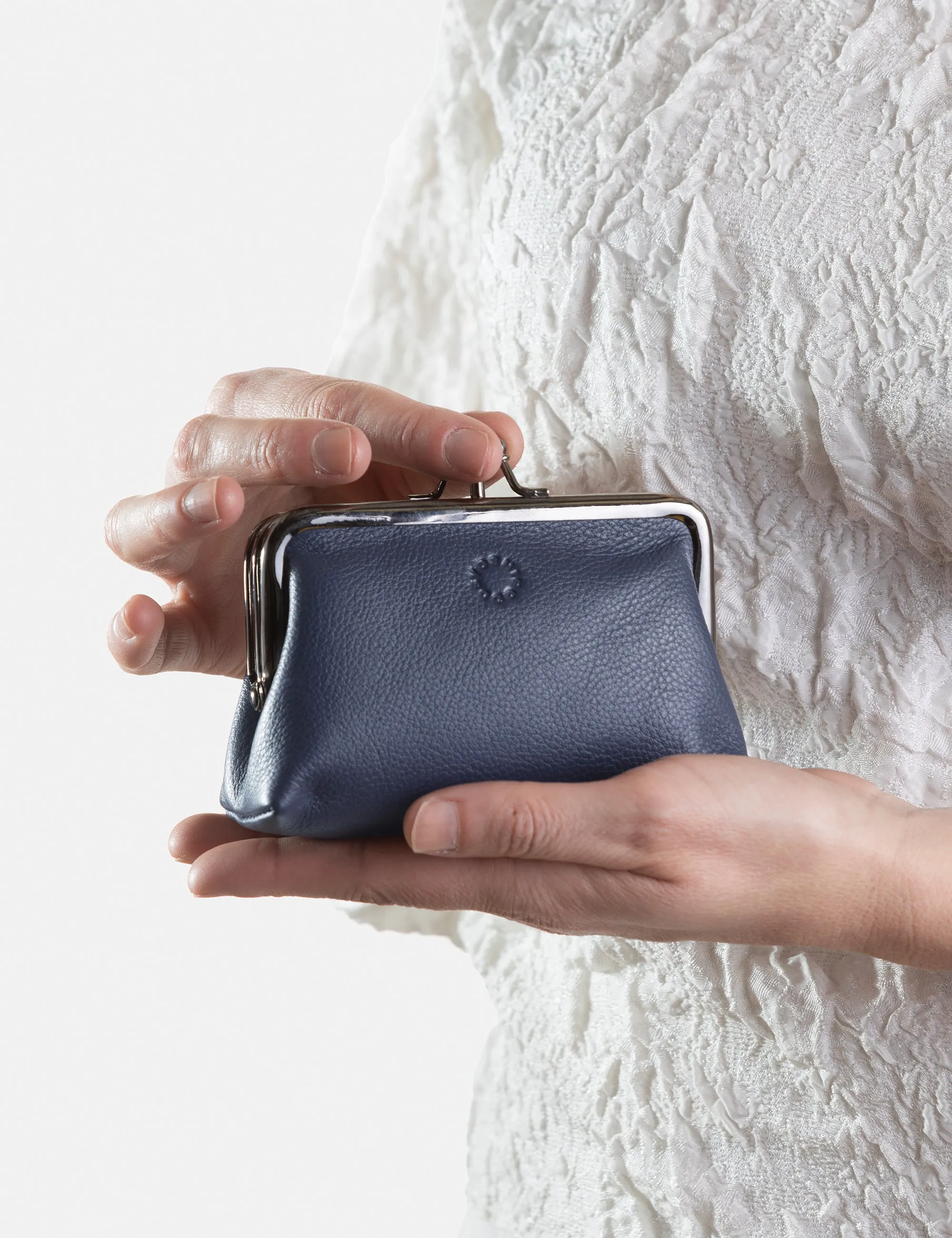 Navy Leather Aubrey Frame Purse