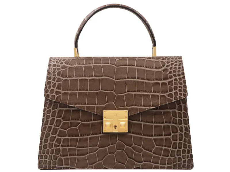 Odette Large Orinoco 'Croc' Print Calf Leather Handbag - Taupe