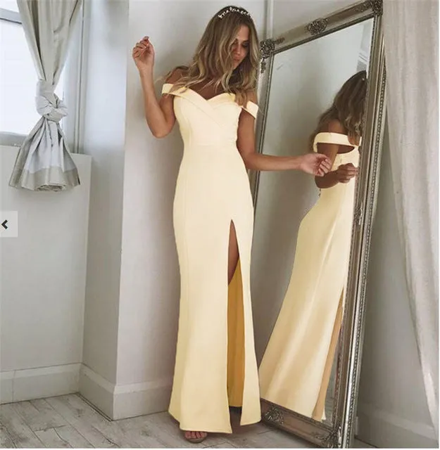 Off Shoulder Sexy Slash Neck long Dress