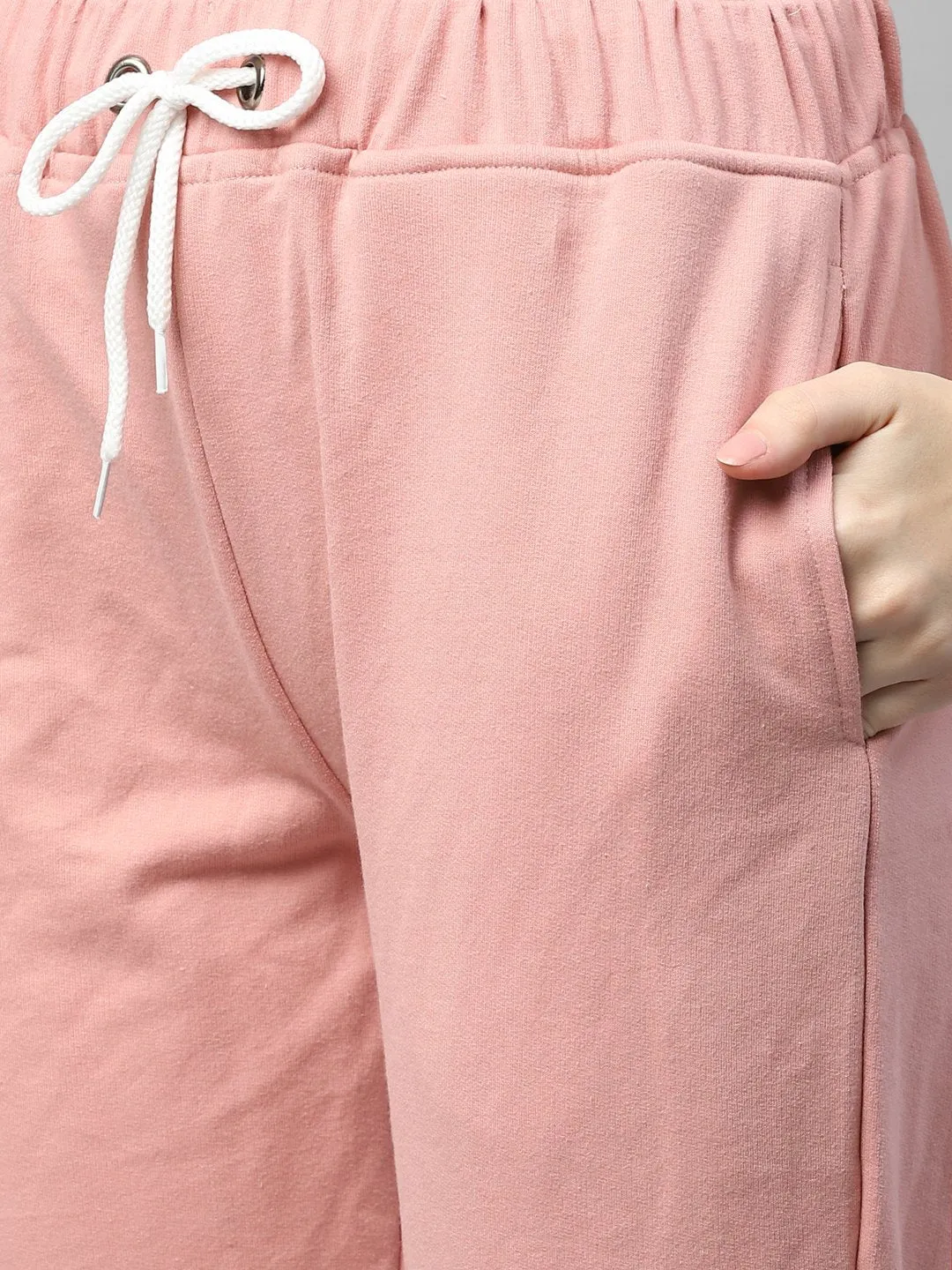 Peach Printed Round Neck Terry Track Suit