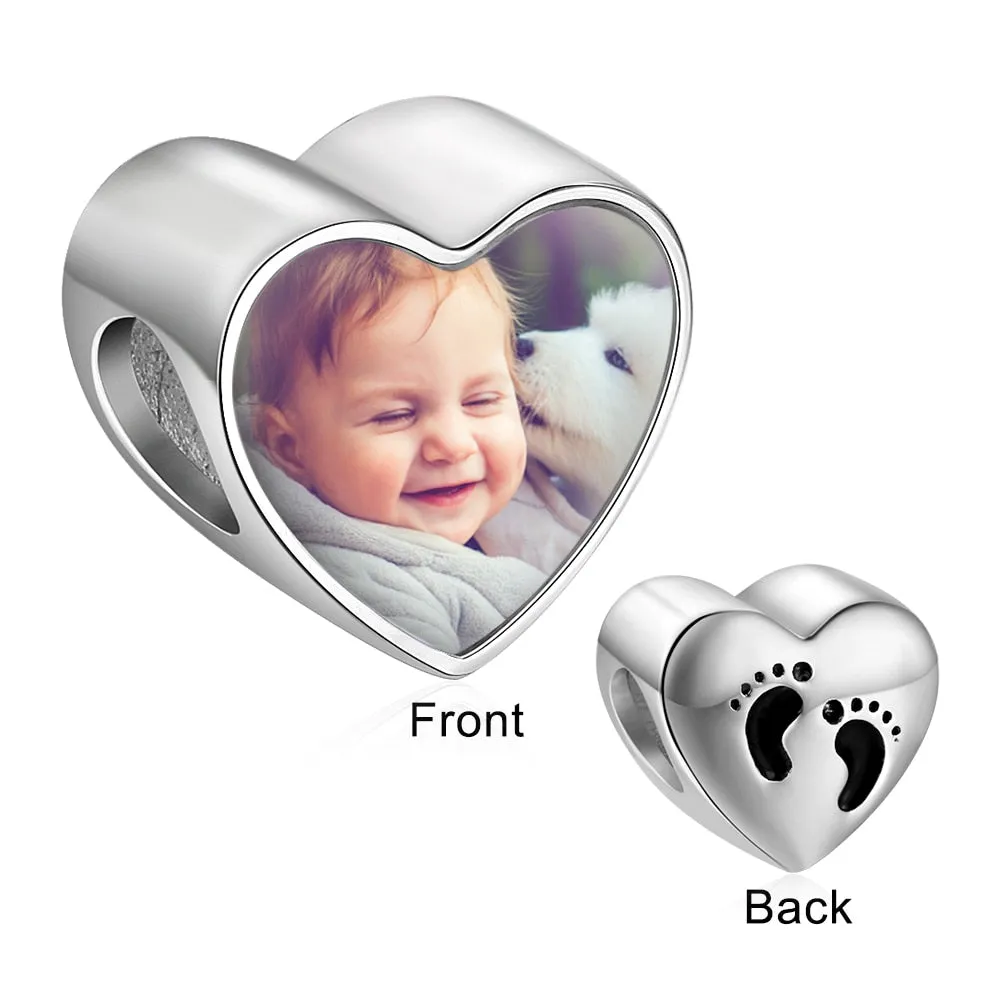 Personalized Baby Feet Heart-Shape Charms Beads