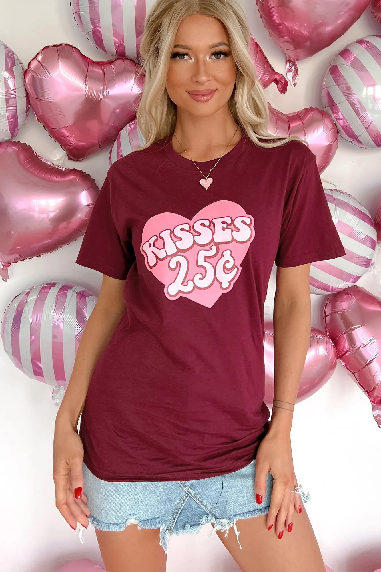 "Kisses 25¢" Graphic T-Shirt (Maroon) - Print On Demand