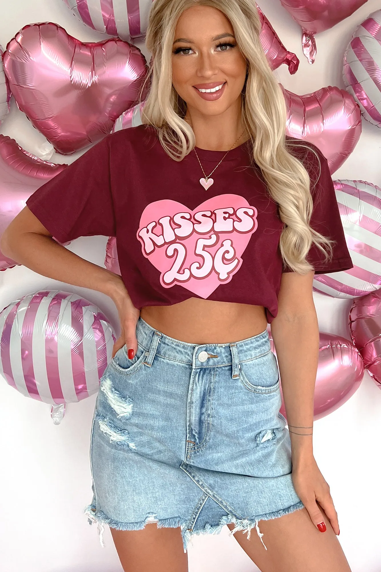 "Kisses 25¢" Graphic T-Shirt (Maroon) - Print On Demand