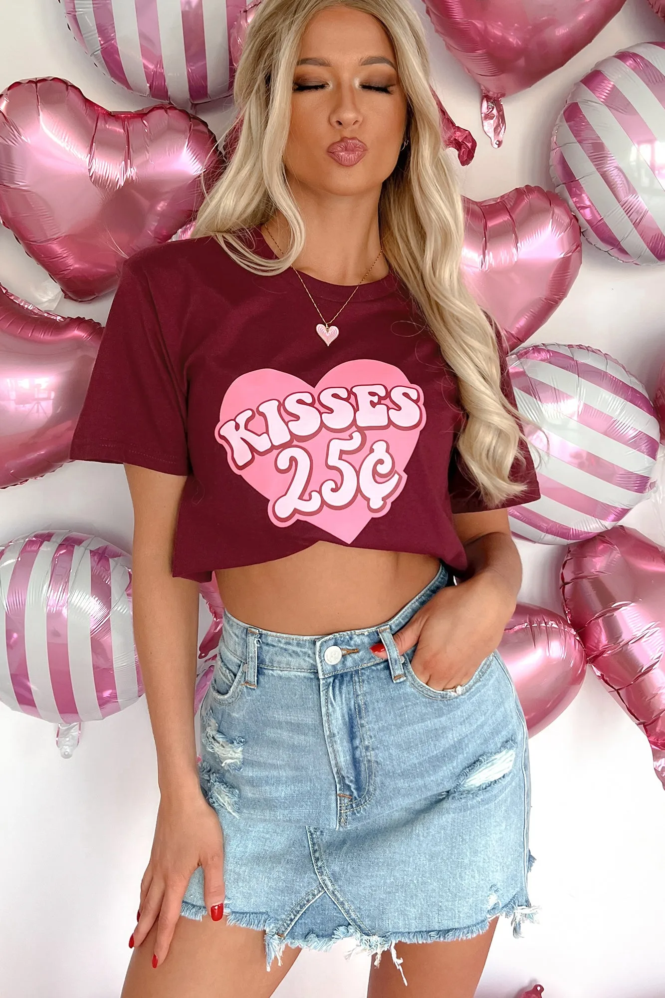 "Kisses 25¢" Graphic T-Shirt (Maroon) - Print On Demand