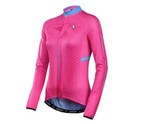 Solid Pink Women Long Sleeve Cycling Jersey