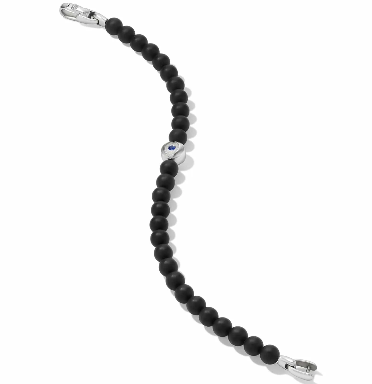 Spiritual Beads Evil Eye Bracelet in Sterling Silver with Black Onyx and Sapphire, 6mm