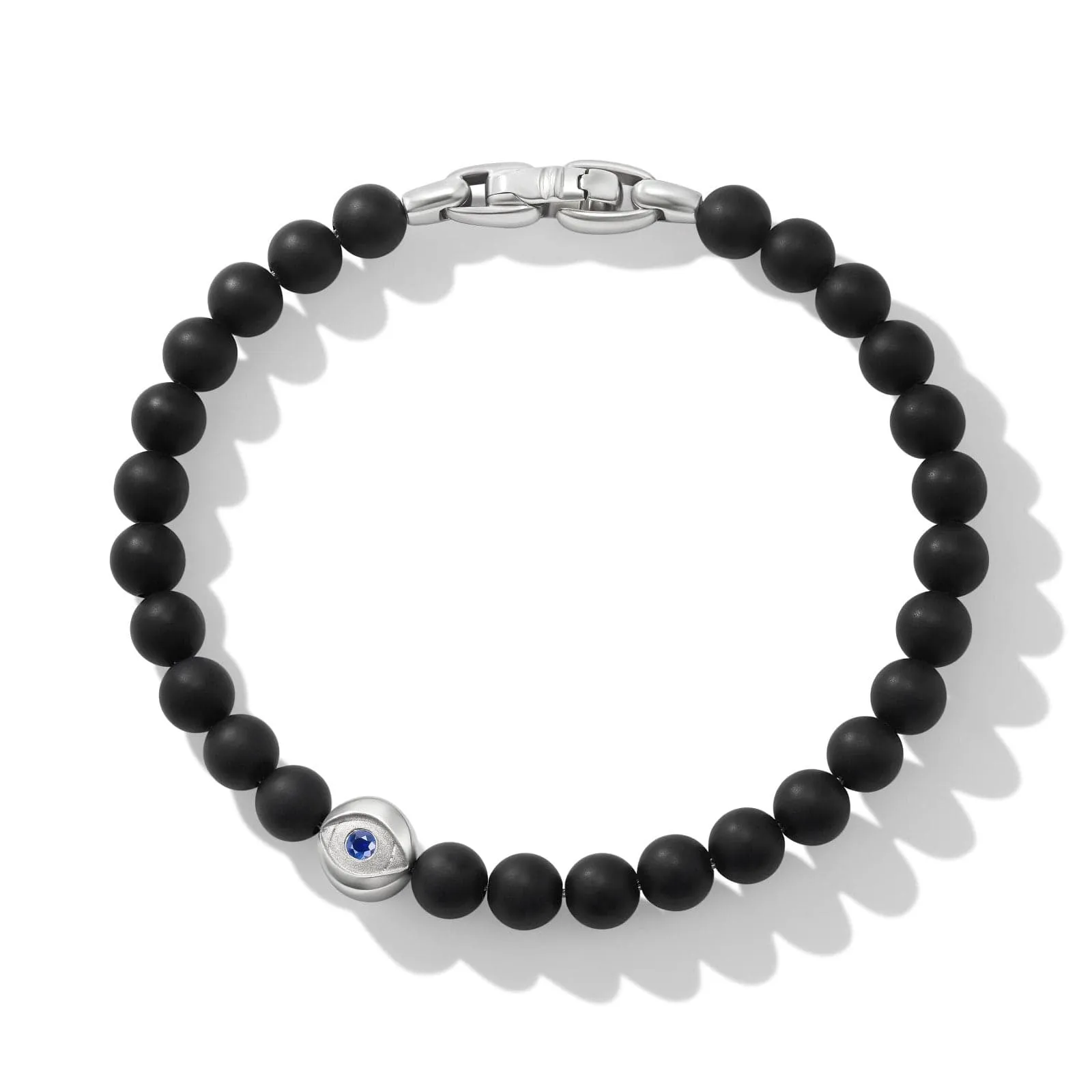 Spiritual Beads Evil Eye Bracelet in Sterling Silver with Black Onyx and Sapphire, 6mm